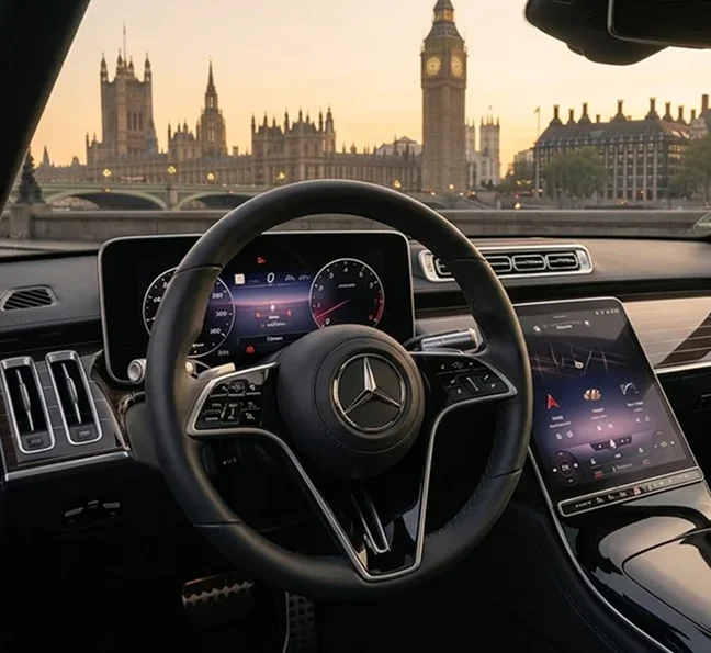 Mercedes-Benz S-Class chauffeur vehicle in executive travel presentation