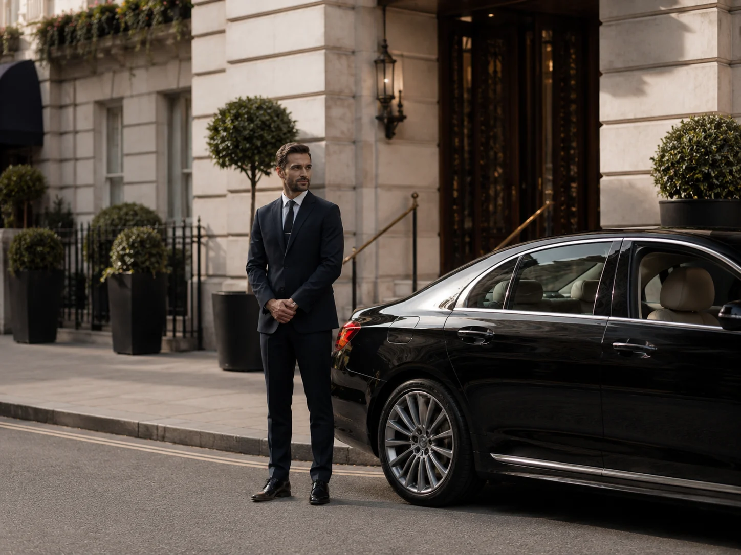 Executive chauffeur waiting during a flexible hourly schedule