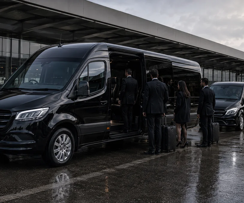 Executive chauffeur transfer outside a UK rail station